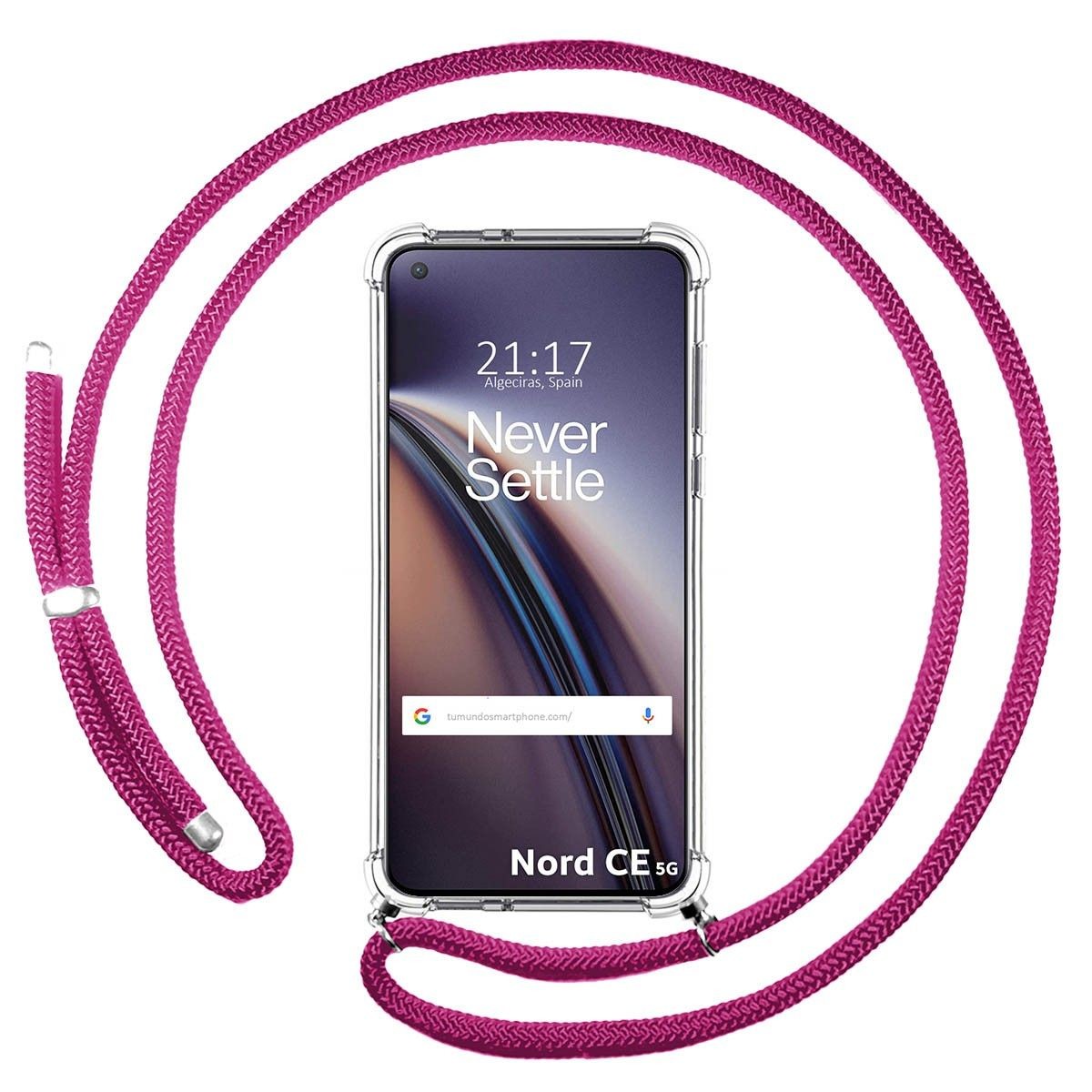 Funda Colgante Transparente para OnePlus Nord CE 5G con Cordon Rosa Fucsia
