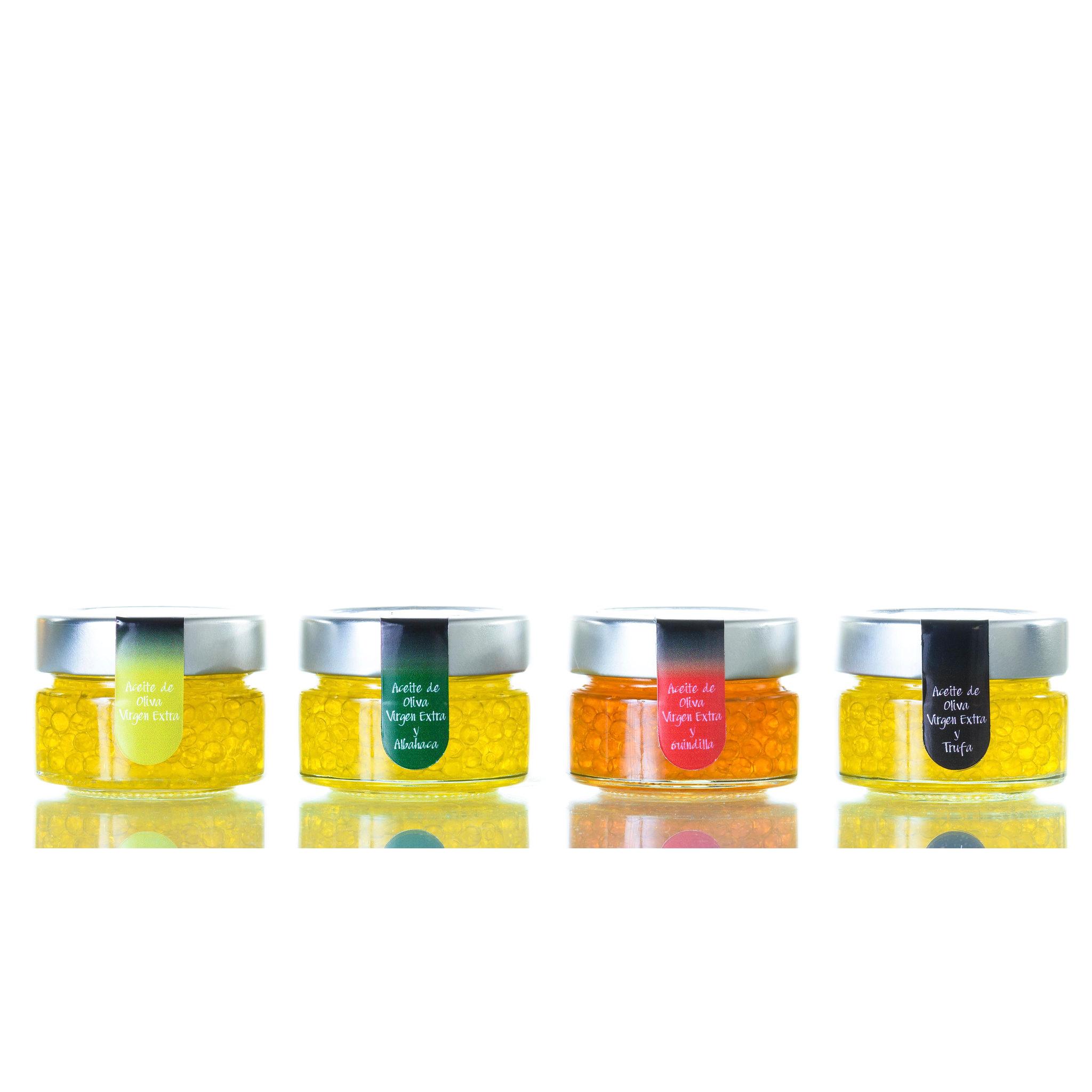 Perlas de Aceite de Oliva Virgen Extra. Pack 4 x 50 gr. ESENCIA ANDALUSÍ GOURMET