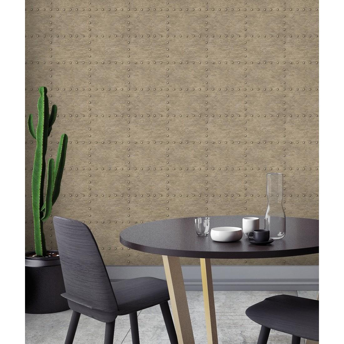 Papel pintado vinílico ecológico chapa y remaches oro metalizado - Austin Factory 679594 de GAULAN - Rollo de 10 m x 0,53 m