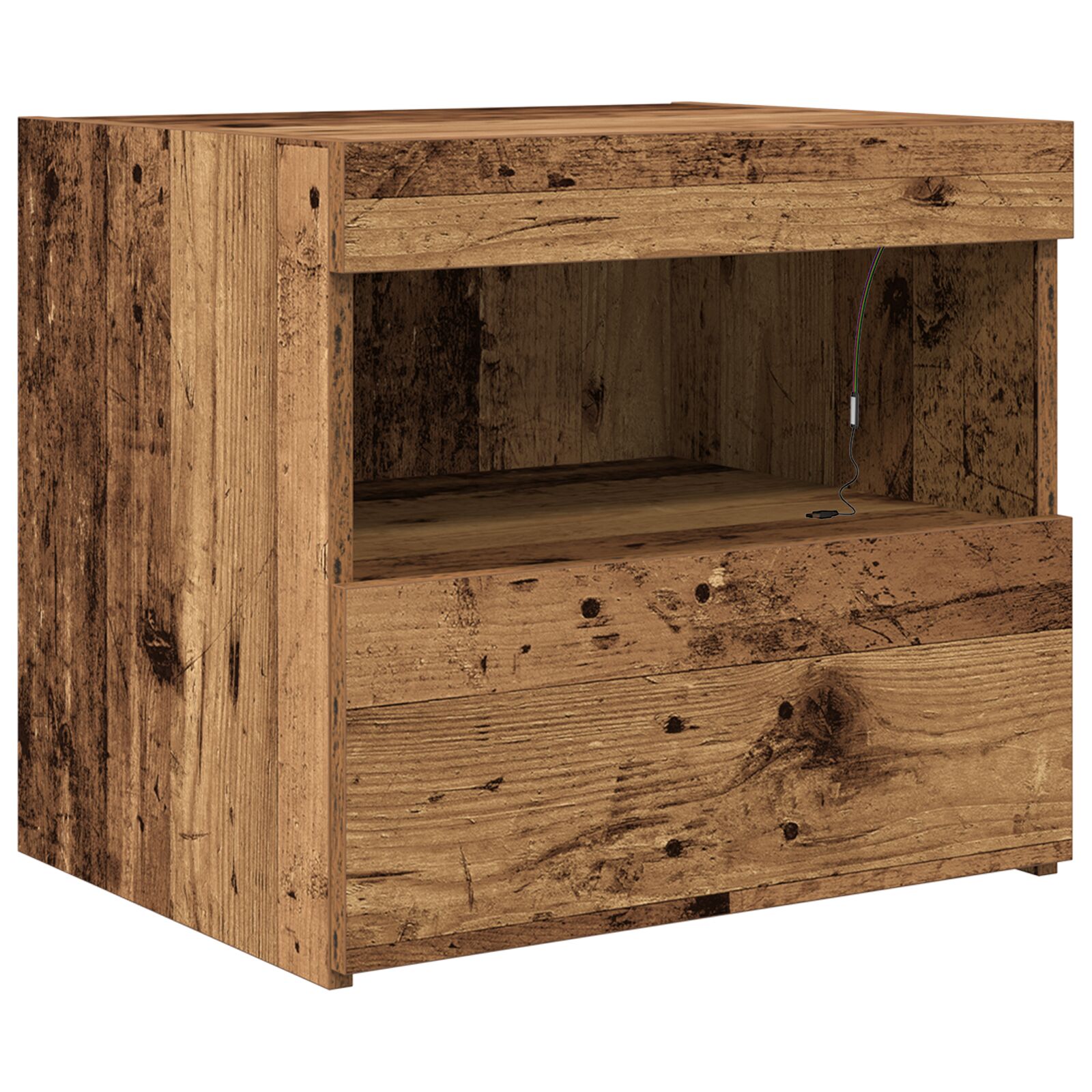 Cabinet de Noche vidaXL con Luces LED Madera Vieja 50x40x45 cm