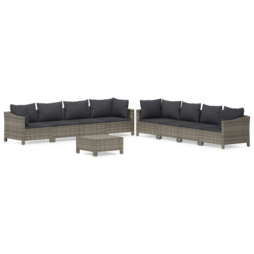 vidaXL Set de muebles de jardín 9 pzas y cojines ratán sintético gris