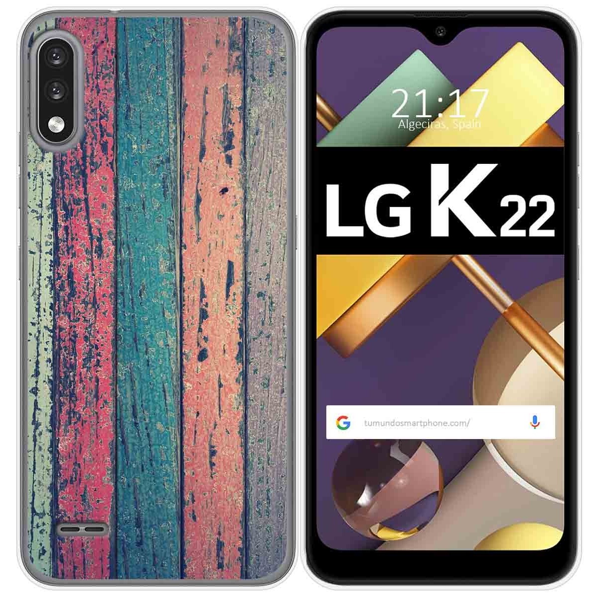 Tumundosmartphone Funda Gel Tpu para Lg K22 diseño Madera 10 Dibujos