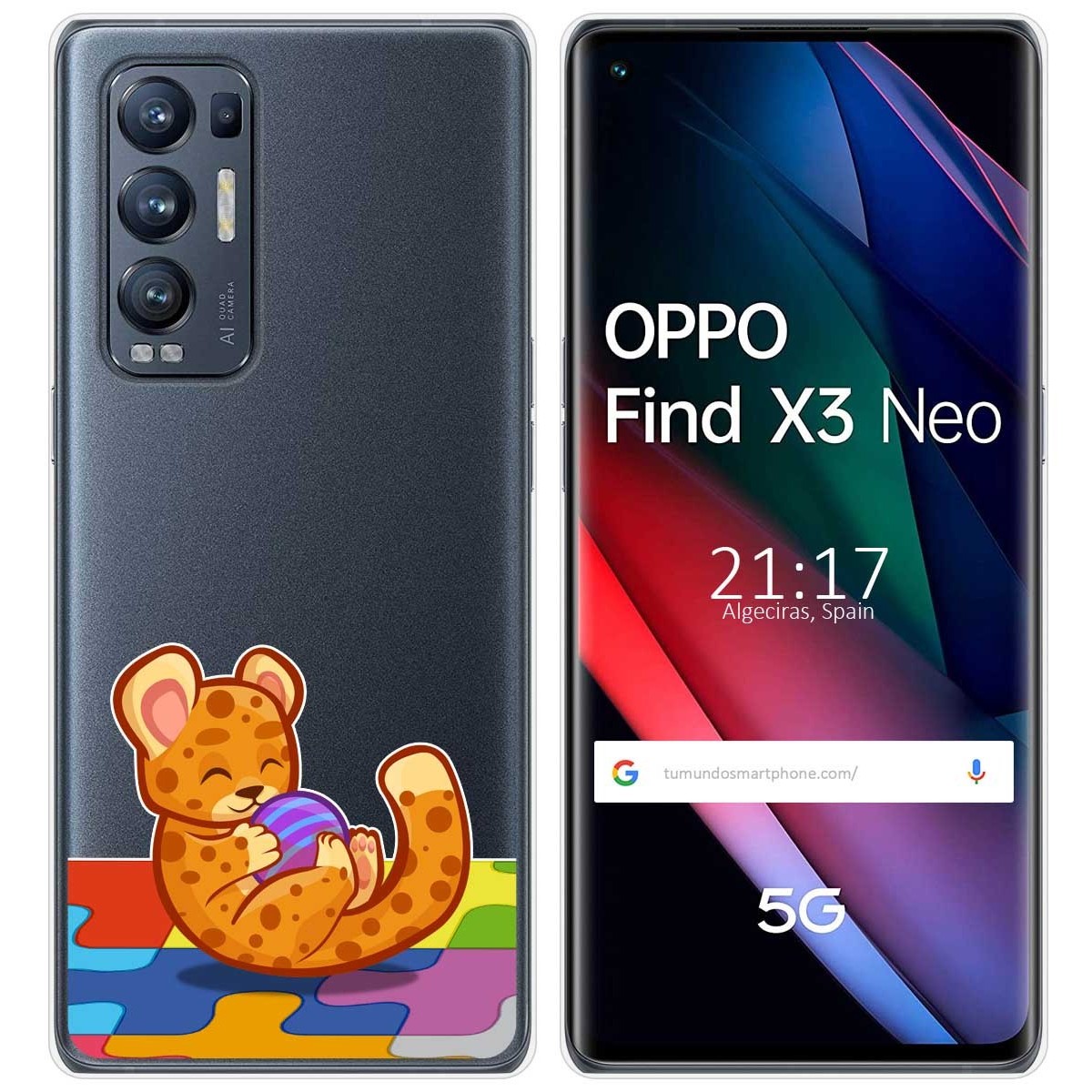 Tumundosmartphone Funda Gel Transparente para Oppo Find X3 Neo 5G diseño Leopardo Dibujos