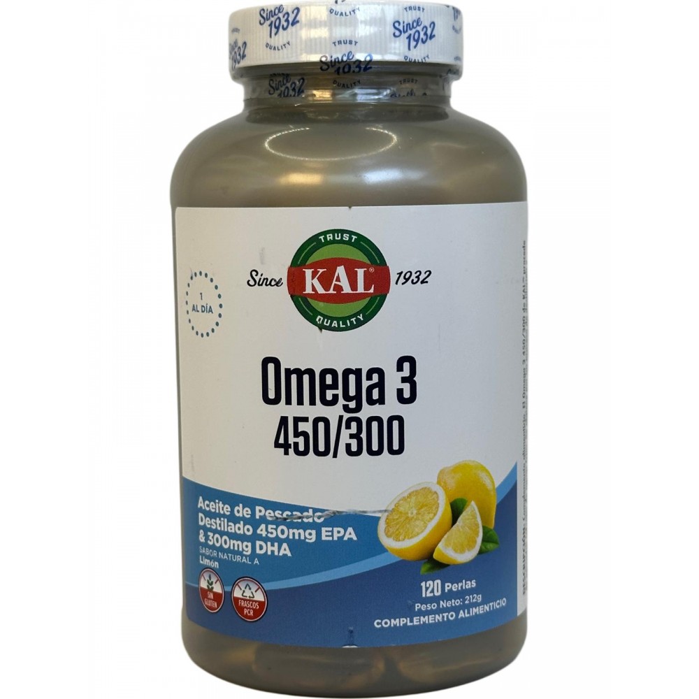 Big omega 3 de 450mg EPA y 300mg DHA 120 perlas sabor limón de Kal
