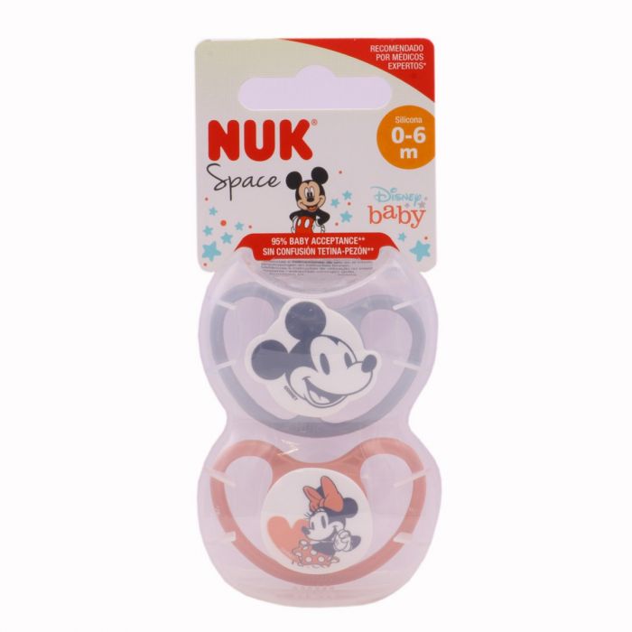 Nuk Space Chupete Silicona Mickey 0-6m Pack 2 Chupetes Gris Rojo