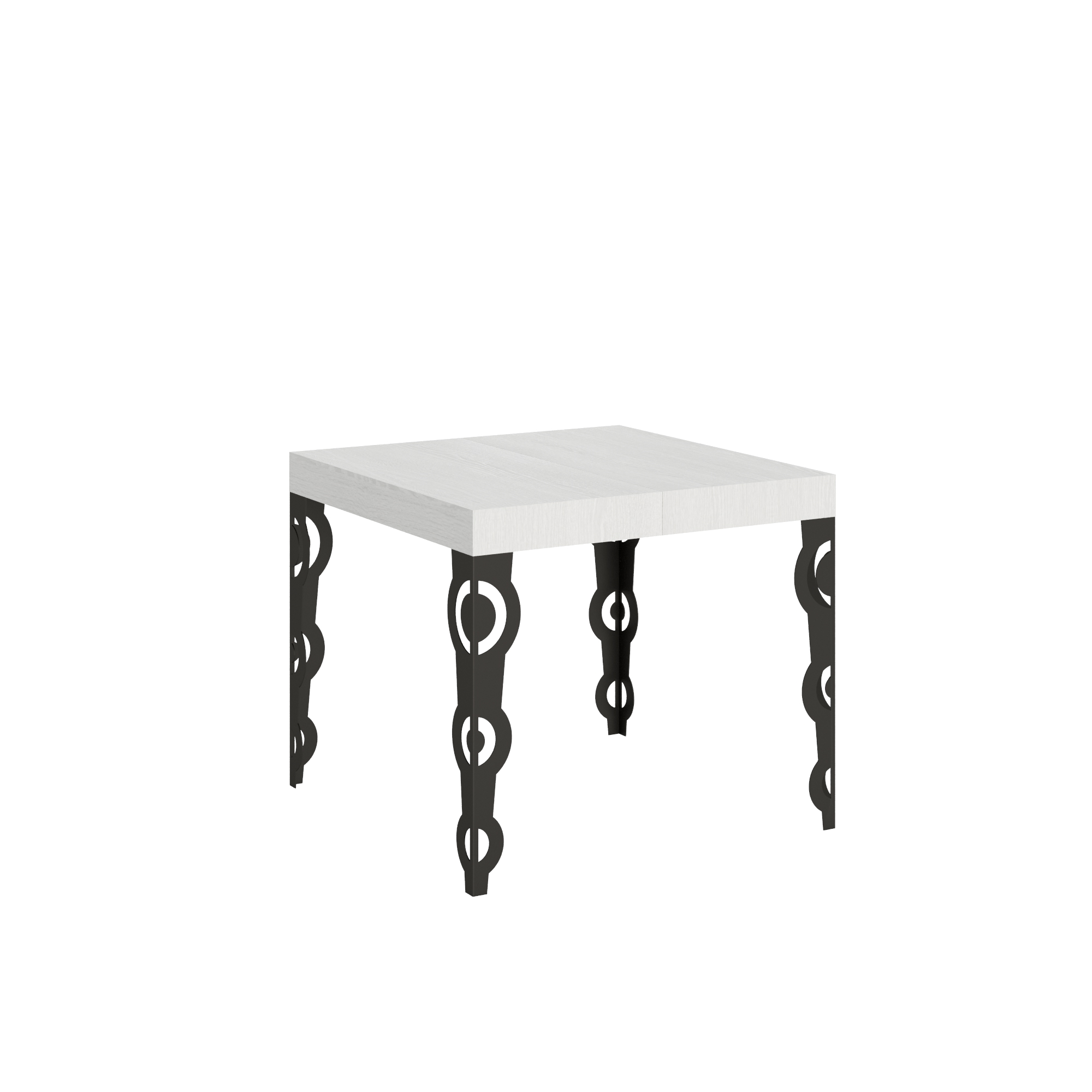 Mesa extensible 90x90/246 cm Karamay Blanco Fresno Estructura Antracita - Itamoby