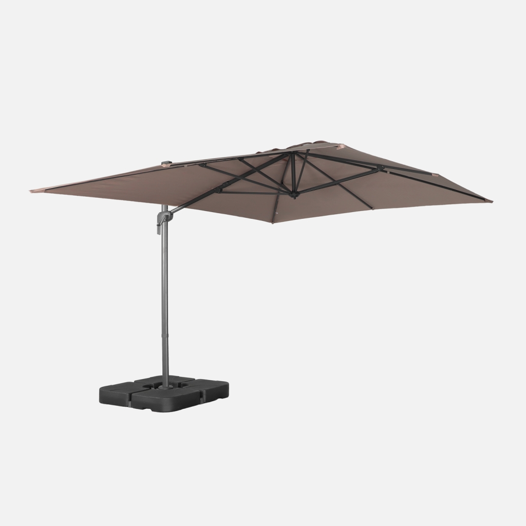 sweeek - Parasol rectangular excéntrico, 3x4m + placas de lastre 50x50cm , Antibes , 284x376x255