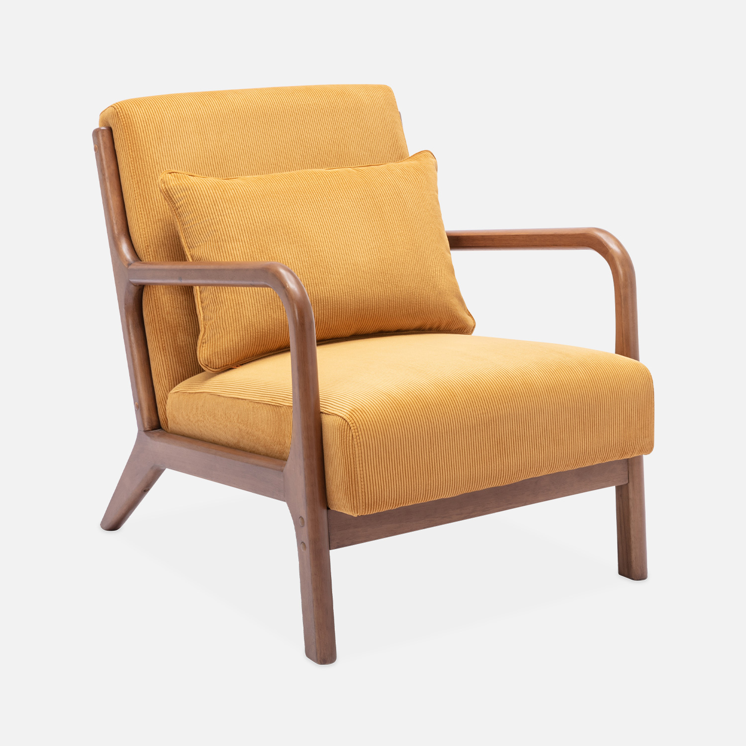 sweeek - Sillón escandinavo de pana y madera de hevea nogal , Lorens pana , 65x80x79
