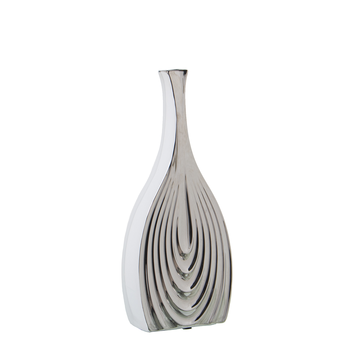 Jarron ceramica 36cm blanco, plata 16x6x36cm