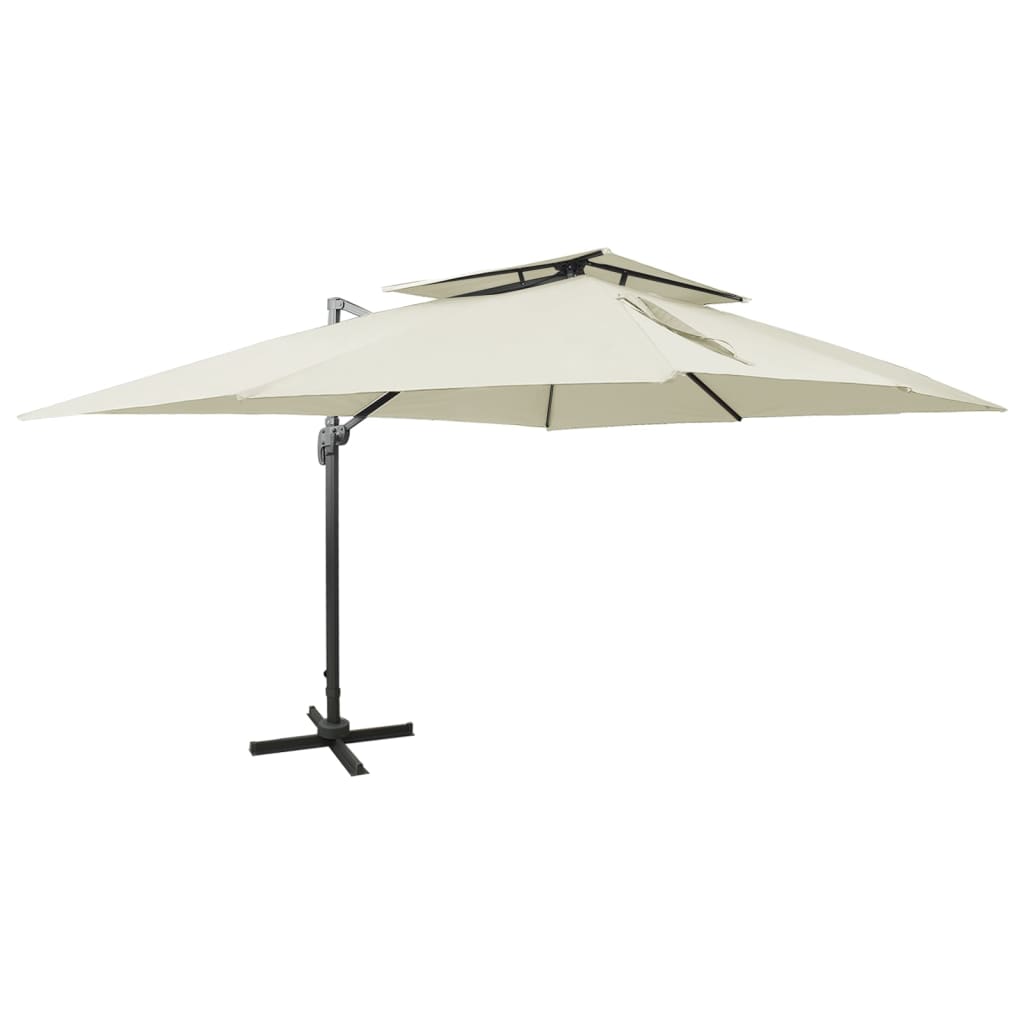 vidaXL Sombrilla de jardín voladiza con doble techo arena 400x300 cm