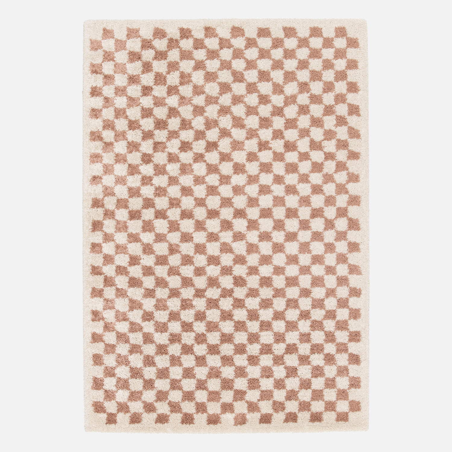 sweeek - Alfombra interior shaggy damero viejo rosa y crema , Taylor , 170x120x3