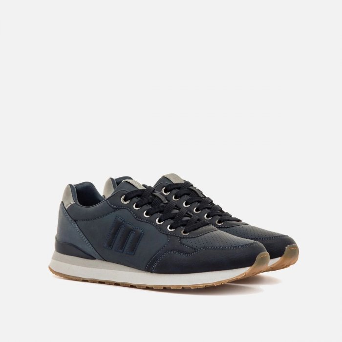 Mustang Porland Zapatillas para Hombre en Azul Marino y Gris - Suela de Goma Dentada y Plantilla Starfit para Máximo Confort Diario