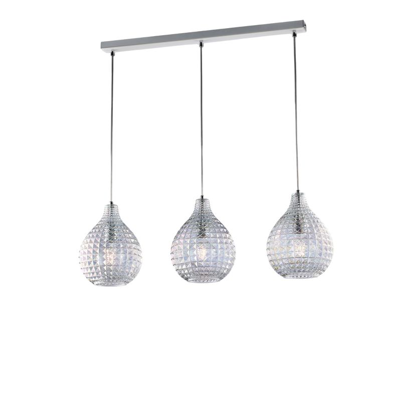 Diamante - Pista blanca y cromo con cristal transparente decorado y cables orientables, 3 luces - Belight