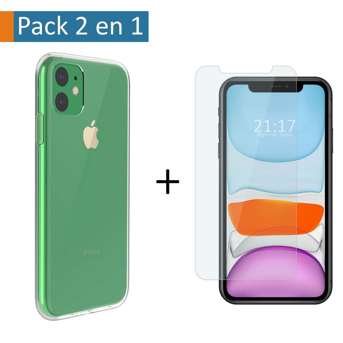Tumundosmartphone Pack 2 En 1 Funda Gel Transparente + Protector Cristal Templado para Iphone 11 (6.1)