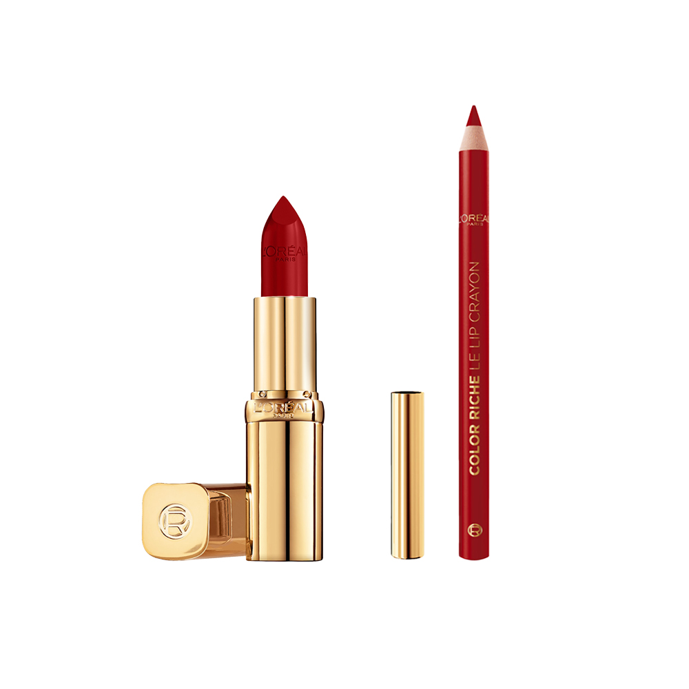 LOréal Paris | Pack Lip Liner Color Riche Couture - Perfilador de Labios 300 Le Rouge Paris + Color Riche Barra de labios 300 Le Rouge Paris