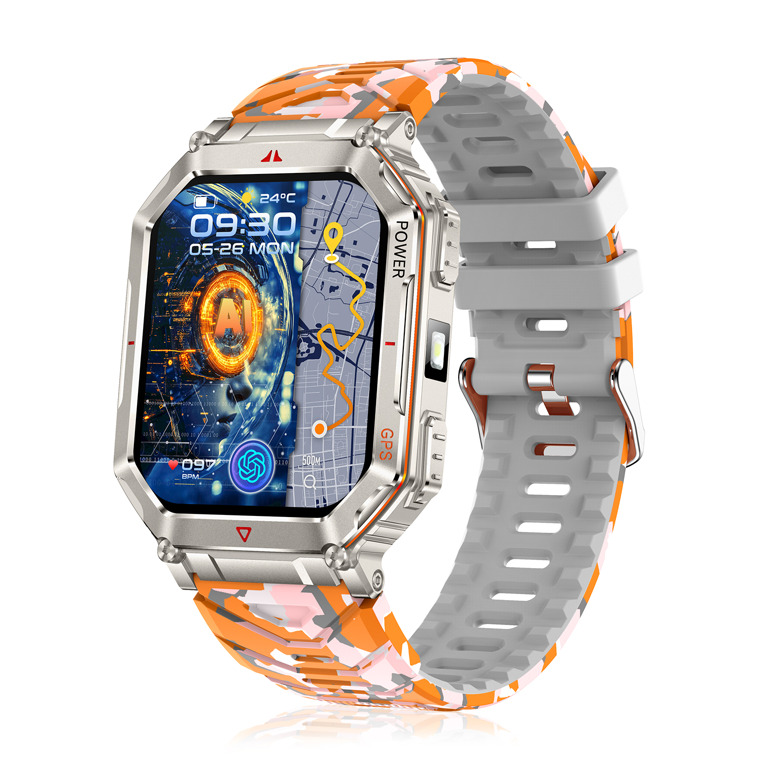 DAM.Smartwatch KR92 con llamadas BT, GPS, herramientas de exploración, monitor cardiaco, ChatGPT y + de 100 modos deportivos. 4,3x1,3x5,9cm