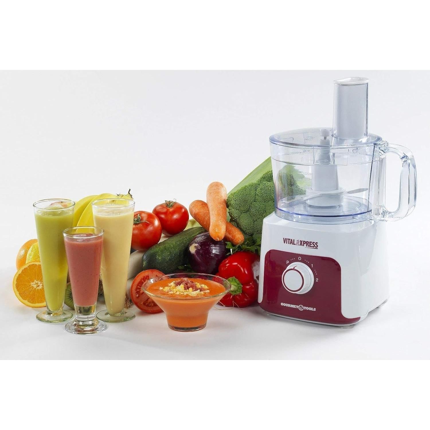 XSQUO Useful Tech Robot de Cocina Vital Xpress con Tecnología Ultrachop y 750 W de potencia. 8 funciones en 1, corta, raya, pica hielo, amasa, bate, licua y emulsiona. Dos velocidades y función Pulse. Facil limpieza de los  accesorios en Lavavajillas.