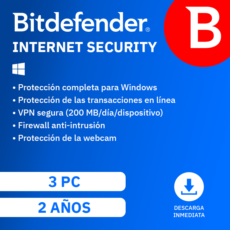 Bitdefender Internet Security (3 dispositivos - 2 años - PC - Formato Digital)