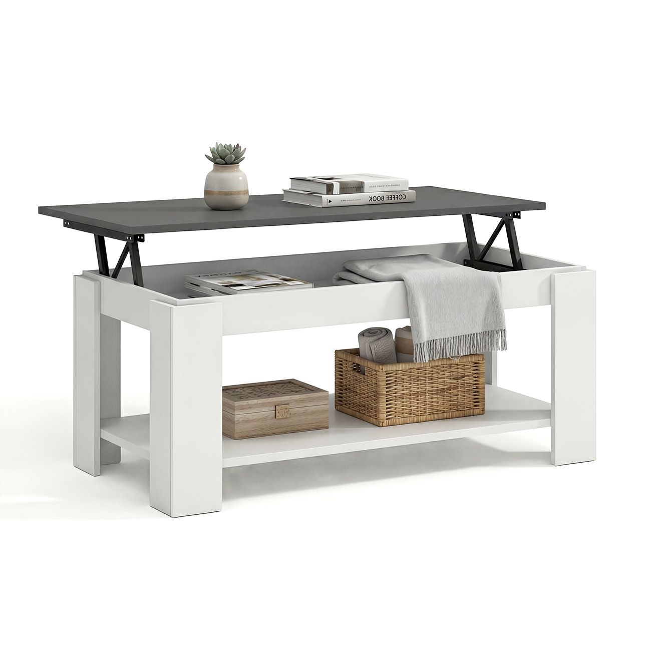 duehome - Mesa de centro elevable con almacenaje 102x43-54 cm Lya
