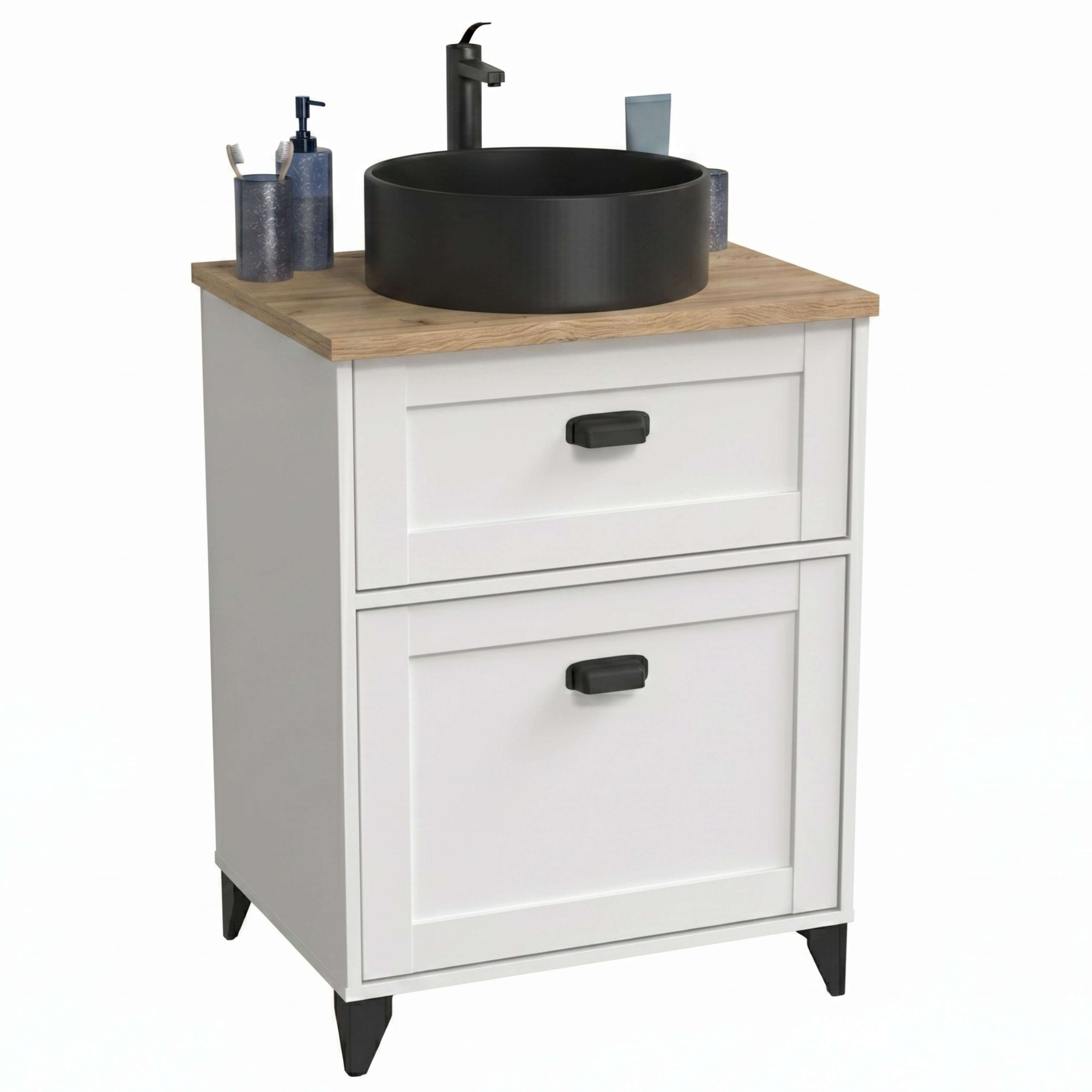 Miroytengo Mueble Baño 61 cm Toscana 1 Cajón Blanco y Roble (Con Lavabo Cerámico)