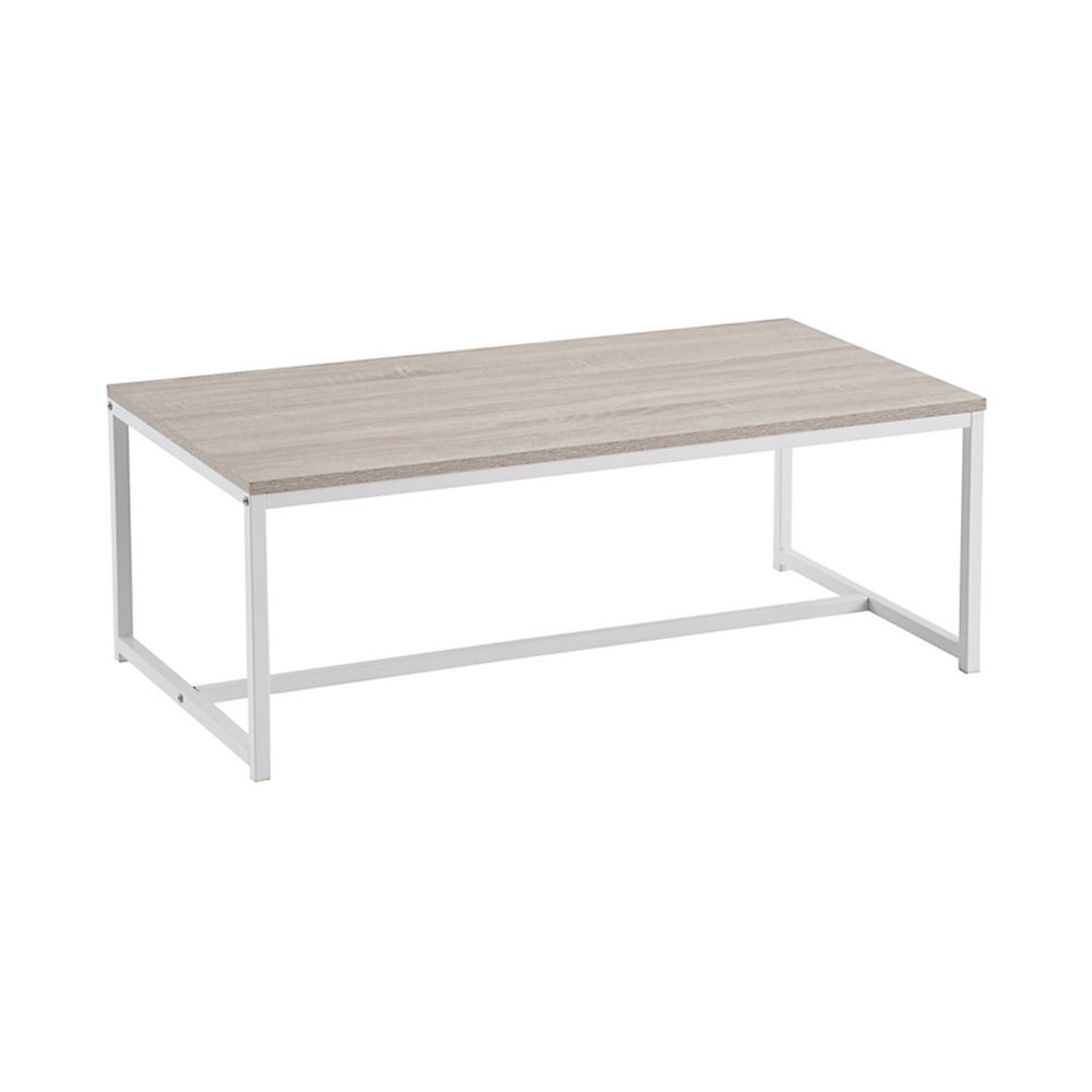 Mesa de centro Urban de metal blanco y tablero con vetas de 100x50x36 cm Mesa auxliar rectangular para salón o comedor. Ideal para poner frente al sofá. Soporta hasta 30 kg. Fácil de montar CasaSelección