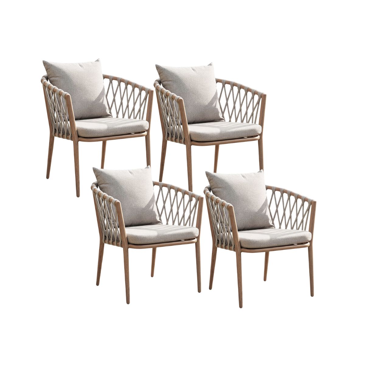Pack de 4 sillones de exterior Rodas respaldo trenzado y cojines Adec