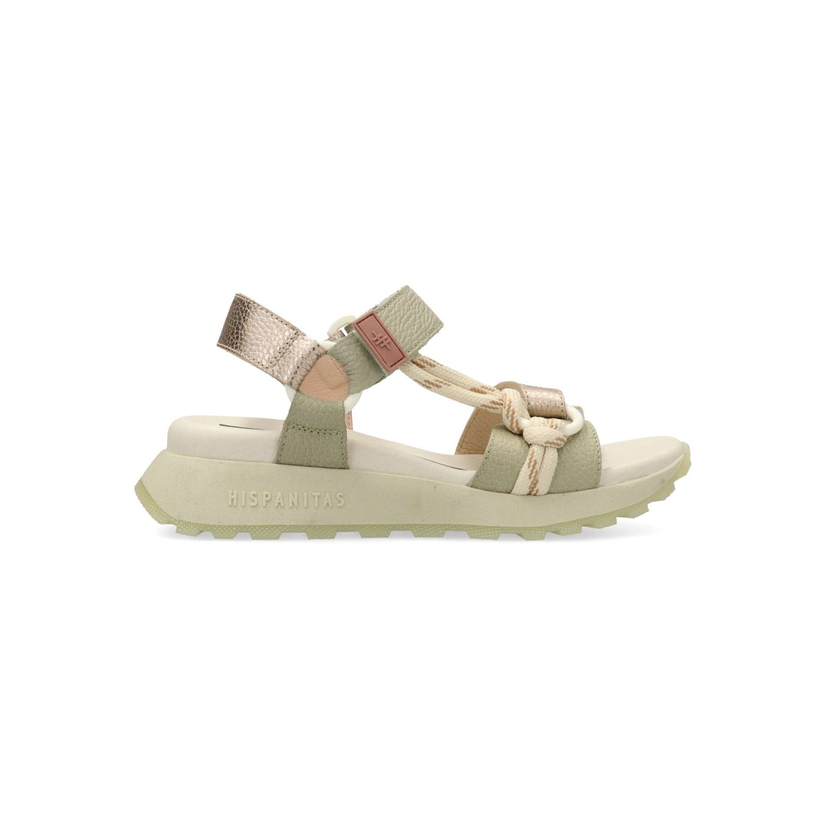 HISPANITAS - Sandalias deportivas Ambar para mujer de piel con tecnología TRIFLOW y suela gruesa de goma de 4 cm, color verde-champán
