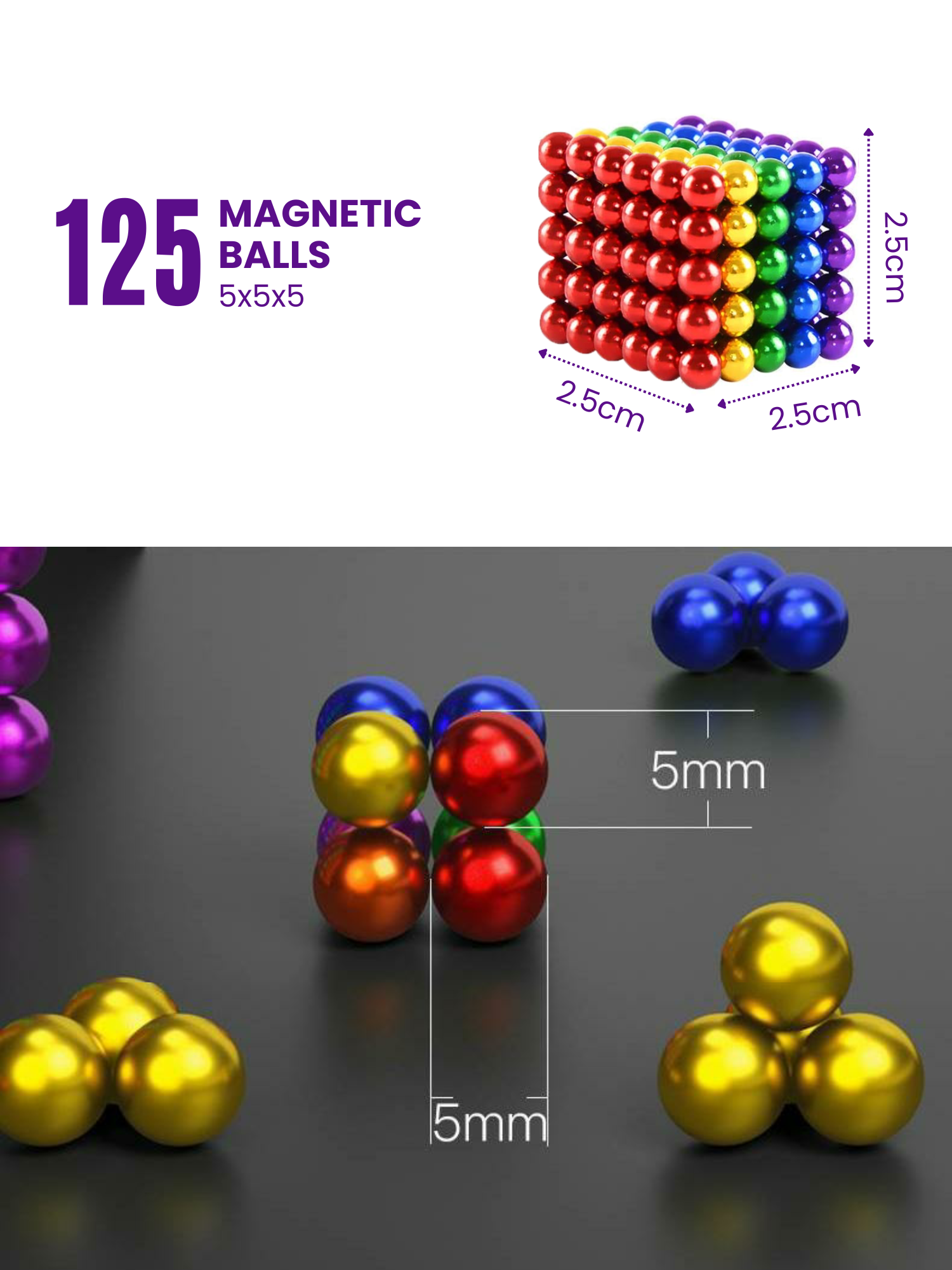 5 Mm 125 Pcs 5 Colores Magnéticos Bolas Imanes Juguete De Of