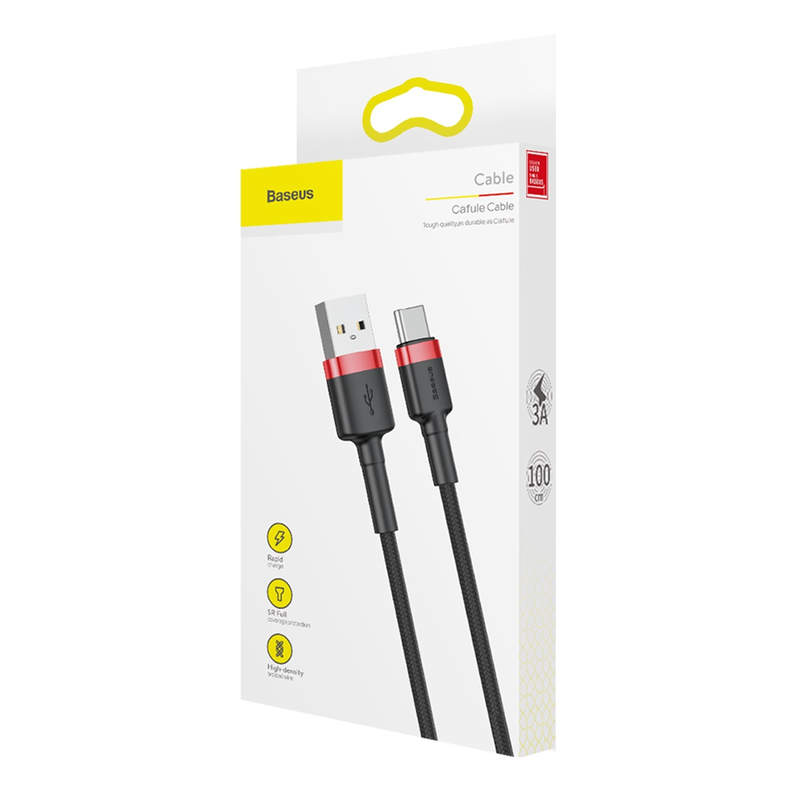 Cable Tipo C a USB Baseus, Carga Rápida y Transferencia de Datos, Compatible con Samsung Galaxy S10/Plus/Little, Mate 20, Xiaomi, Oneplus, LG, OPPO, Honor, Nexus, Mi5 (1 M, Rojo - Negro)