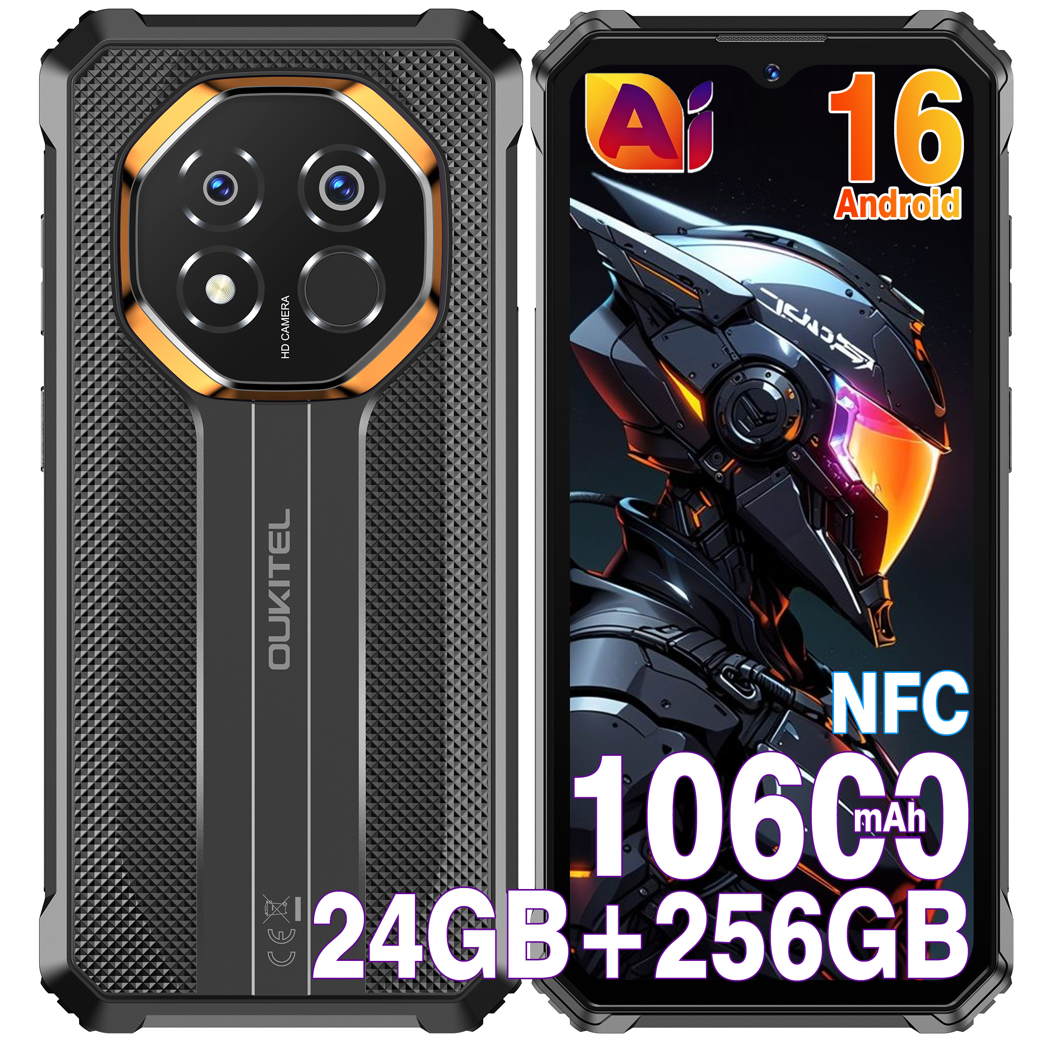 OUKITEL G7 Movil Irrompible Android 16 24gb + 256gb 10600mah 6.52" 64MP 90hz nfc Dual sim 4g Smartphone Robust - gps