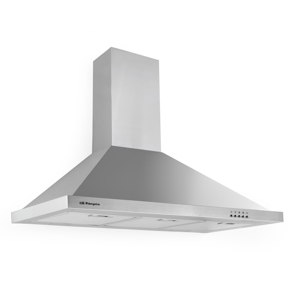 Campana decorativa acabado inox Orbegozo 60 cm DS 48190 B IN, 3 niveles de potencia, 2 bombillas LED, 3 filtros aluminio desmontables, extracción 630 m3/h, clase energética B, chimenea ajustable, 190 W