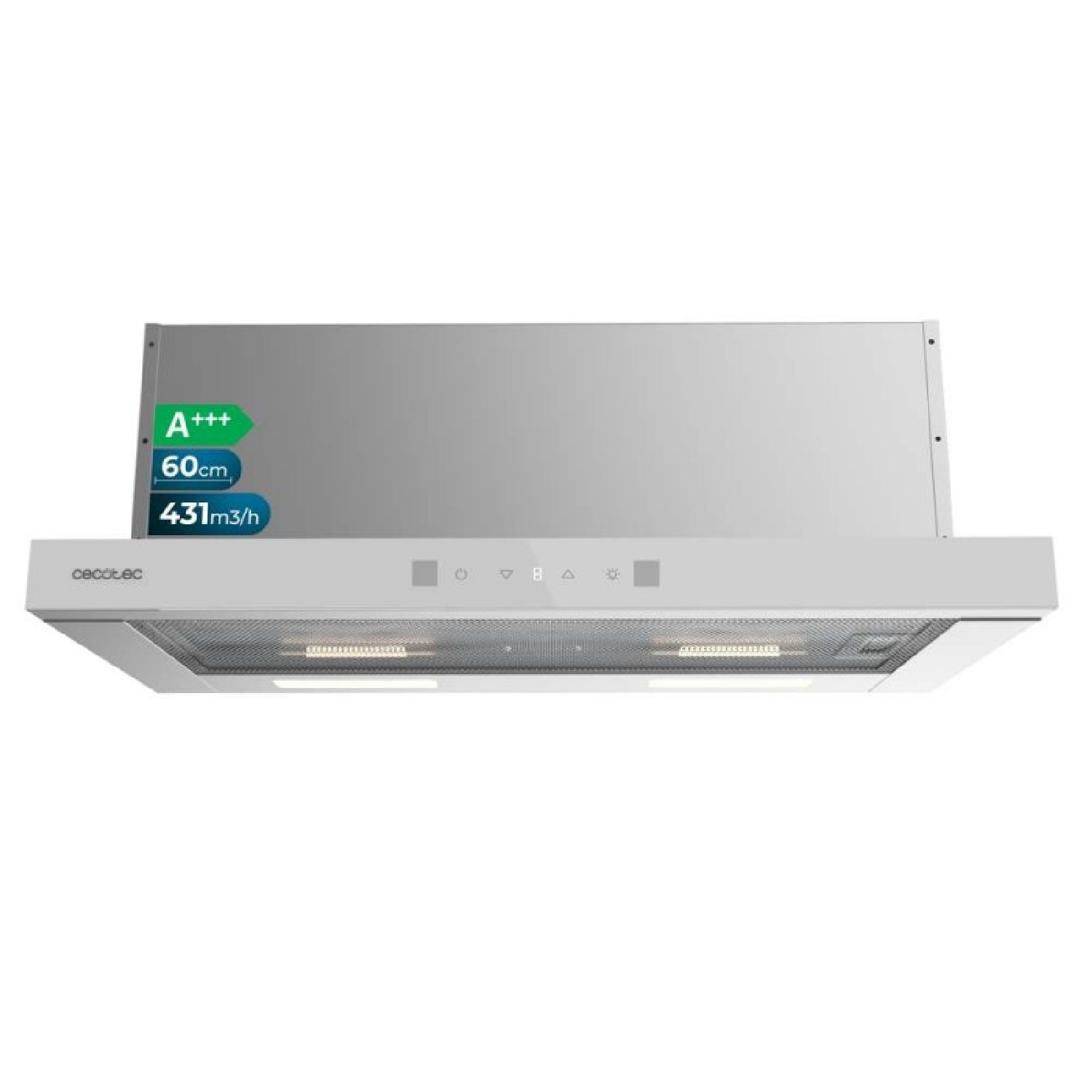 Cecotec Campana Extractora 70cm Telescópica Bolero Flux TLT 704400 Glass White A+++. Succión 431,2m³/h, Bajo Consumo, Motor DC