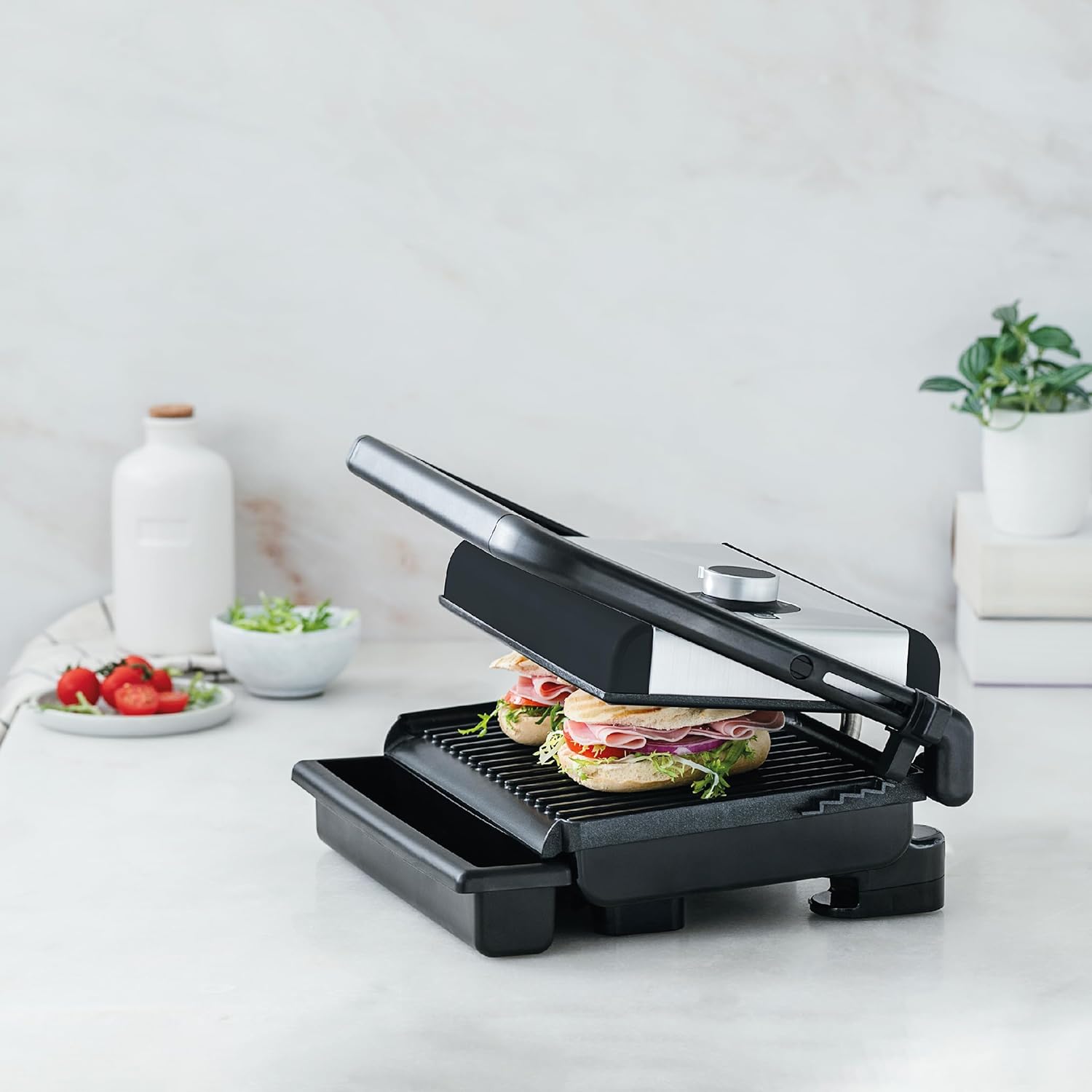 Lacor Grill Abatible Controle - Parrilla Eléctrica y Plancha de Asar con Apertura 180º
