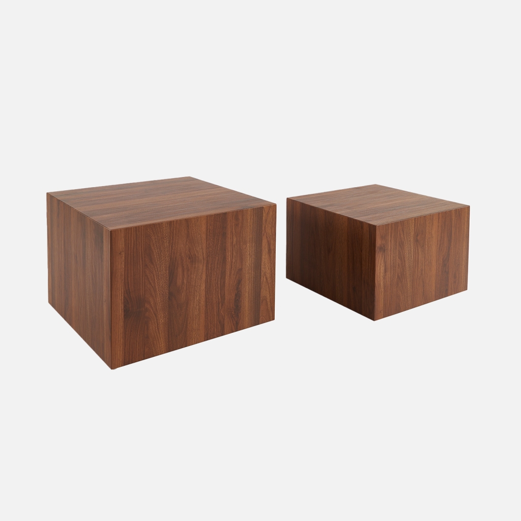 sweeek - Mesas de centro cuadradas con efecto fresno, set de 2 , Sylva , 58x58x40