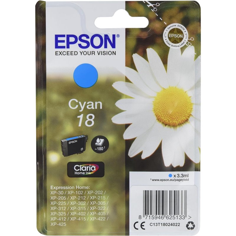 Cartucho epson 18 cyan xp-102 xp-202 xp-205 xp-302 xp-305 xp-402 xp-405