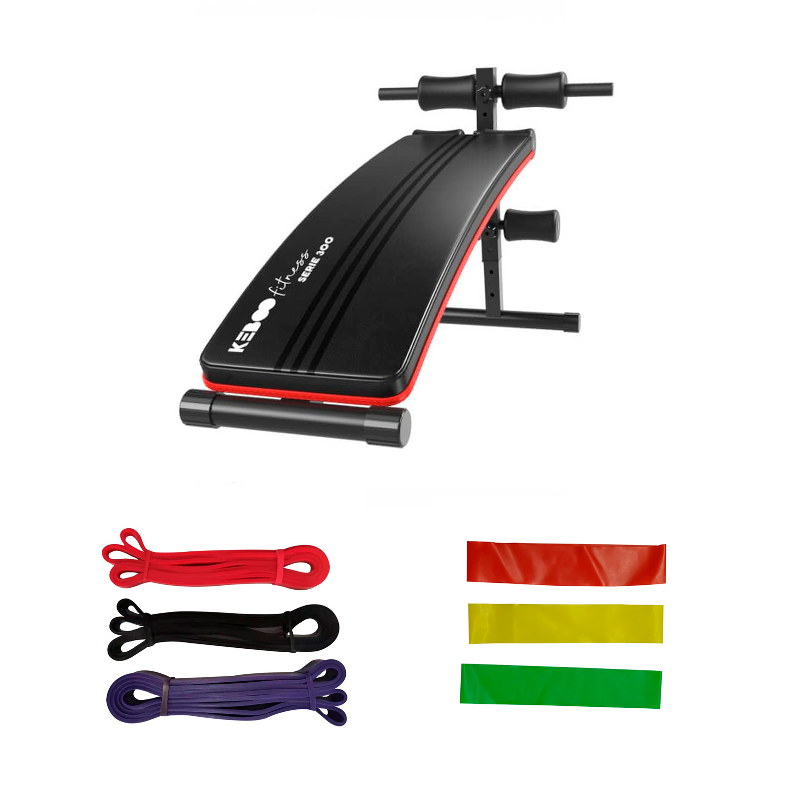 Keboo Pack Banco de Musculación Keboo Fitness Serie 300 145x47x70 cm y 6 Bandas Elásticas para Diferentes Niveles de Entrenamiento