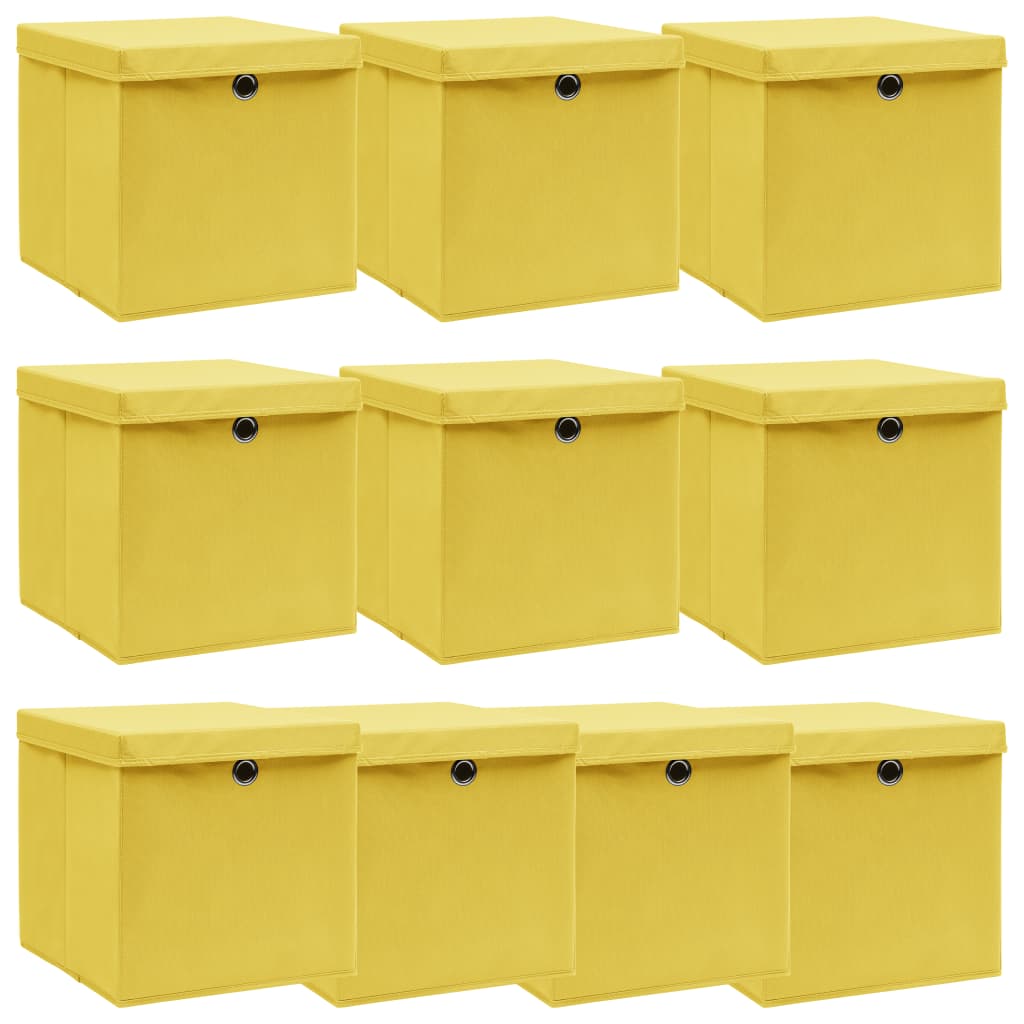 vidaXL Cajas de Almacenaje con Tapas Cofres Plegables 10 uds Tela Color Rojo oscuro ,  Azul bebé ,  Amarillo y mas