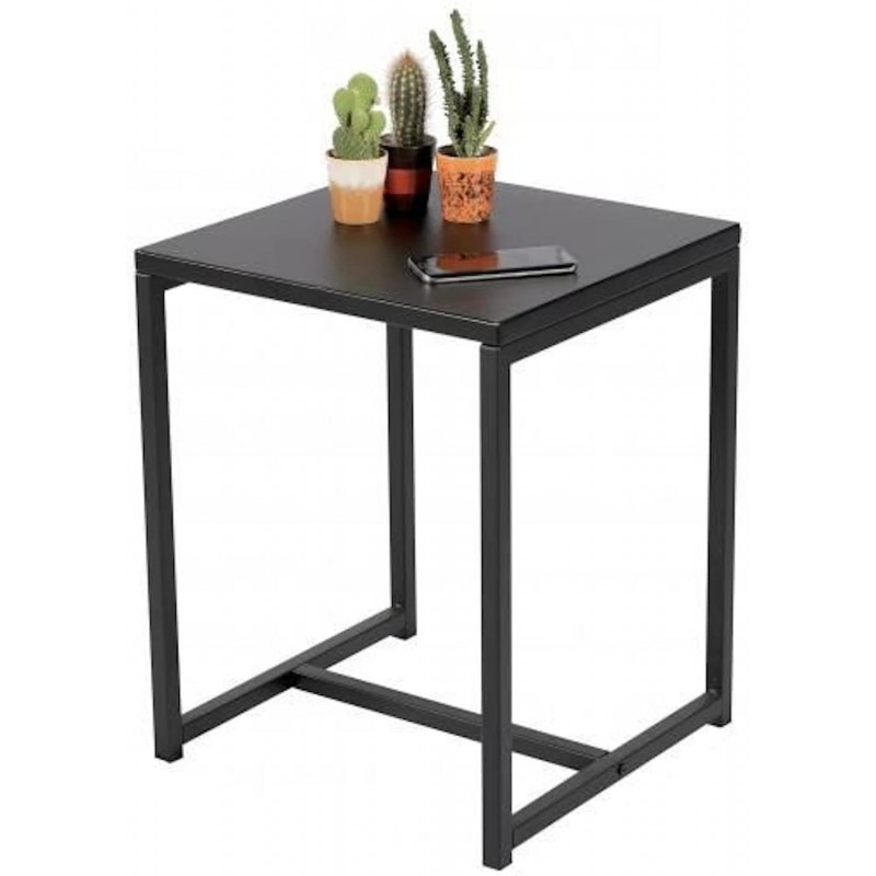 Mesa Auxiliar Cuadrada Diseño Vintage Estructura Metalica y Tapa de Madera MDF 40x40x50cm