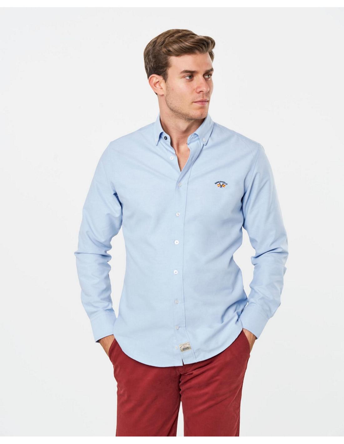 Camisa Spagnolo Oxford Liso para Hombre en Celeste
