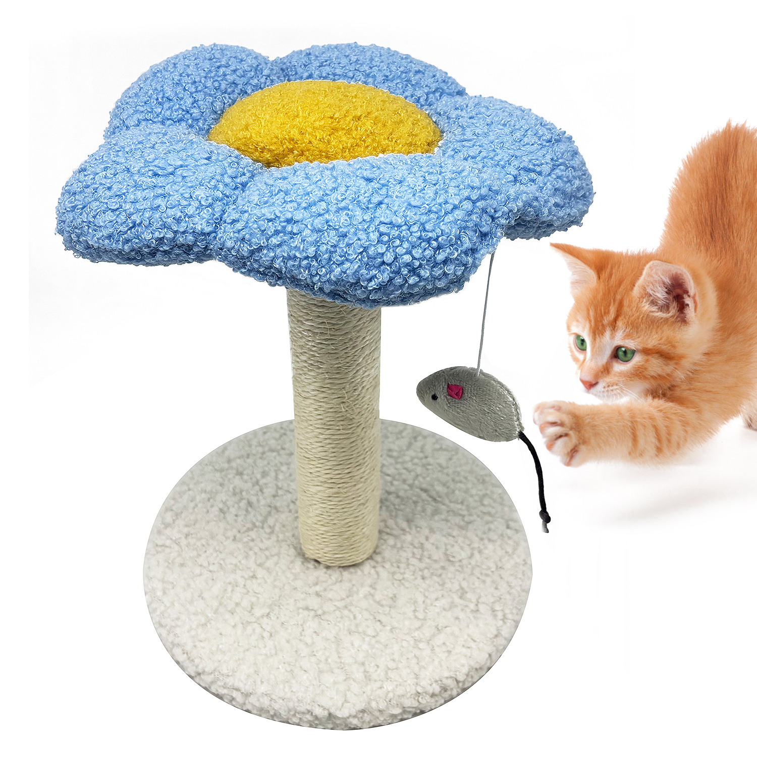 Rascador Gato Árbol para Gatos con Diseño de Flor Centro de Actividades Compacto con Ratón Colgante y Poste Rascador de Sisal