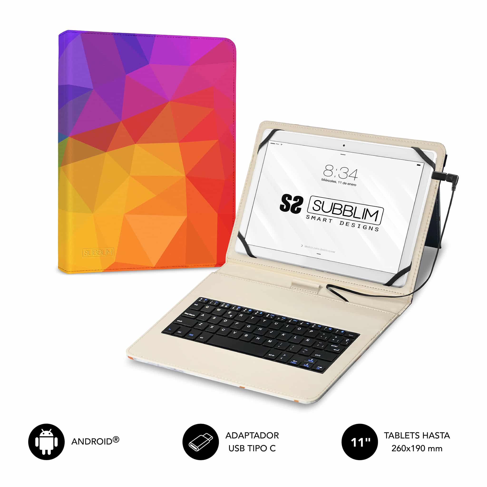 Funda con teclado Micro USB KEYTAB USB 11" Triangulos