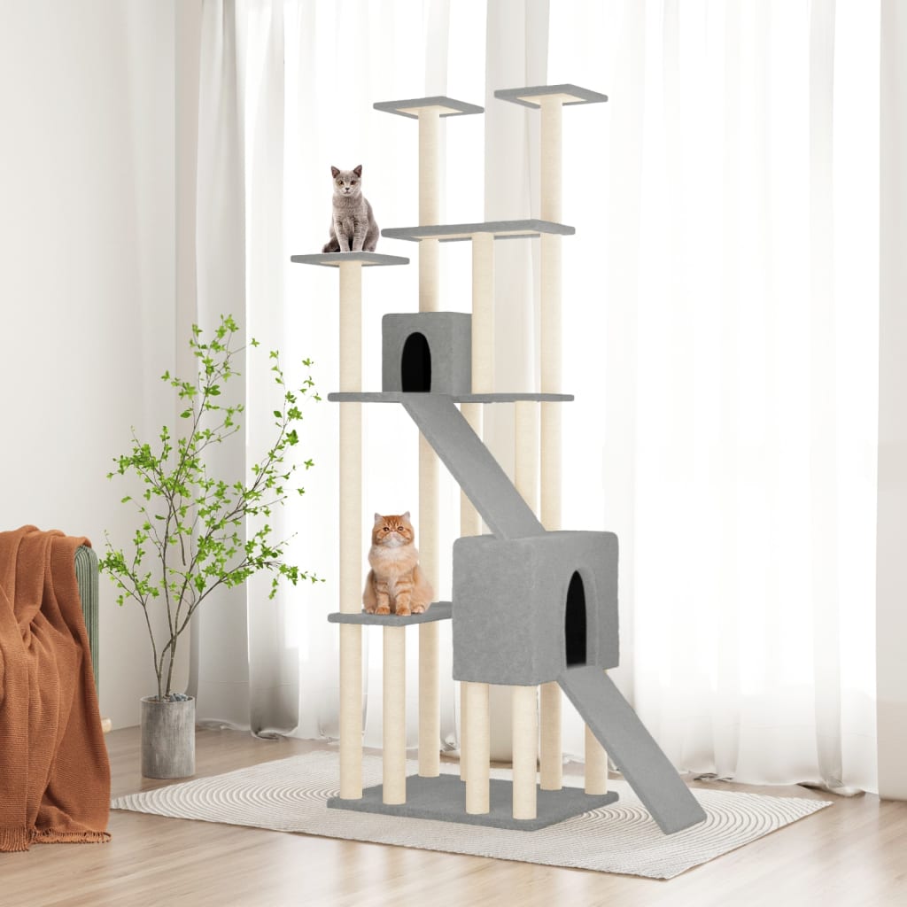 vidaXL Rascador para gatos con postes de sisal 190 cm torre para gatos Color Crema,  Gris claro,  Gris oscuro y mas