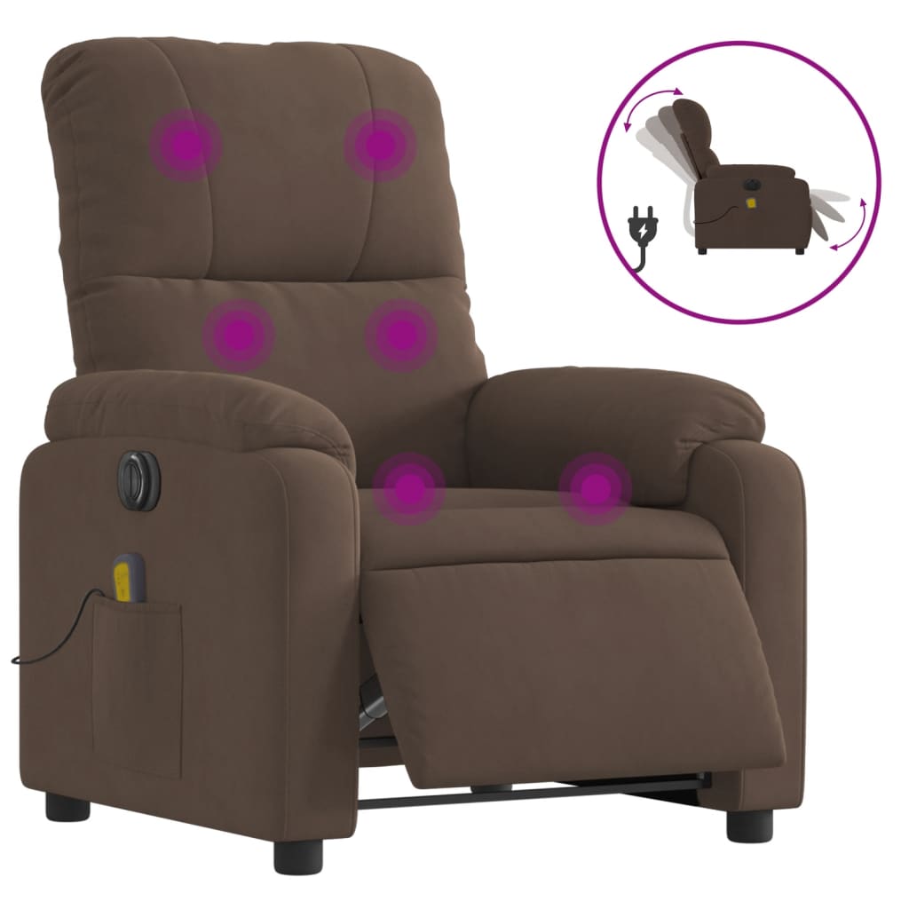 Sillón Reclinable de Masaje Eléctrico Vidaxl Tela de Microfibra Marrón