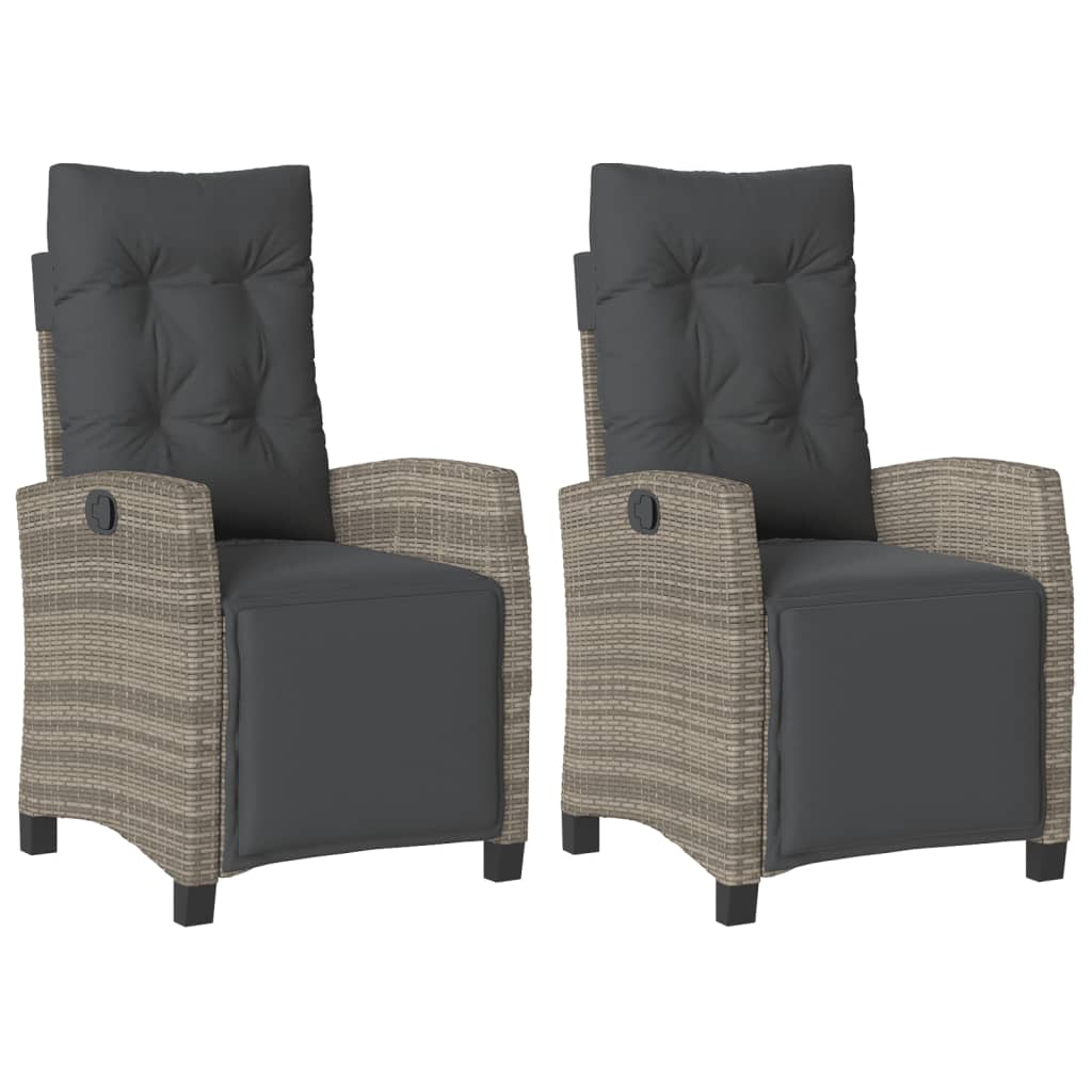 vidaXL Sillones reclinables jardín con reposapiés 2 uds ratán PE gris