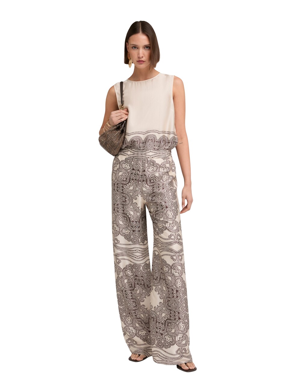 Motivi - Pantalones palazzo en raso de viscosa estampada