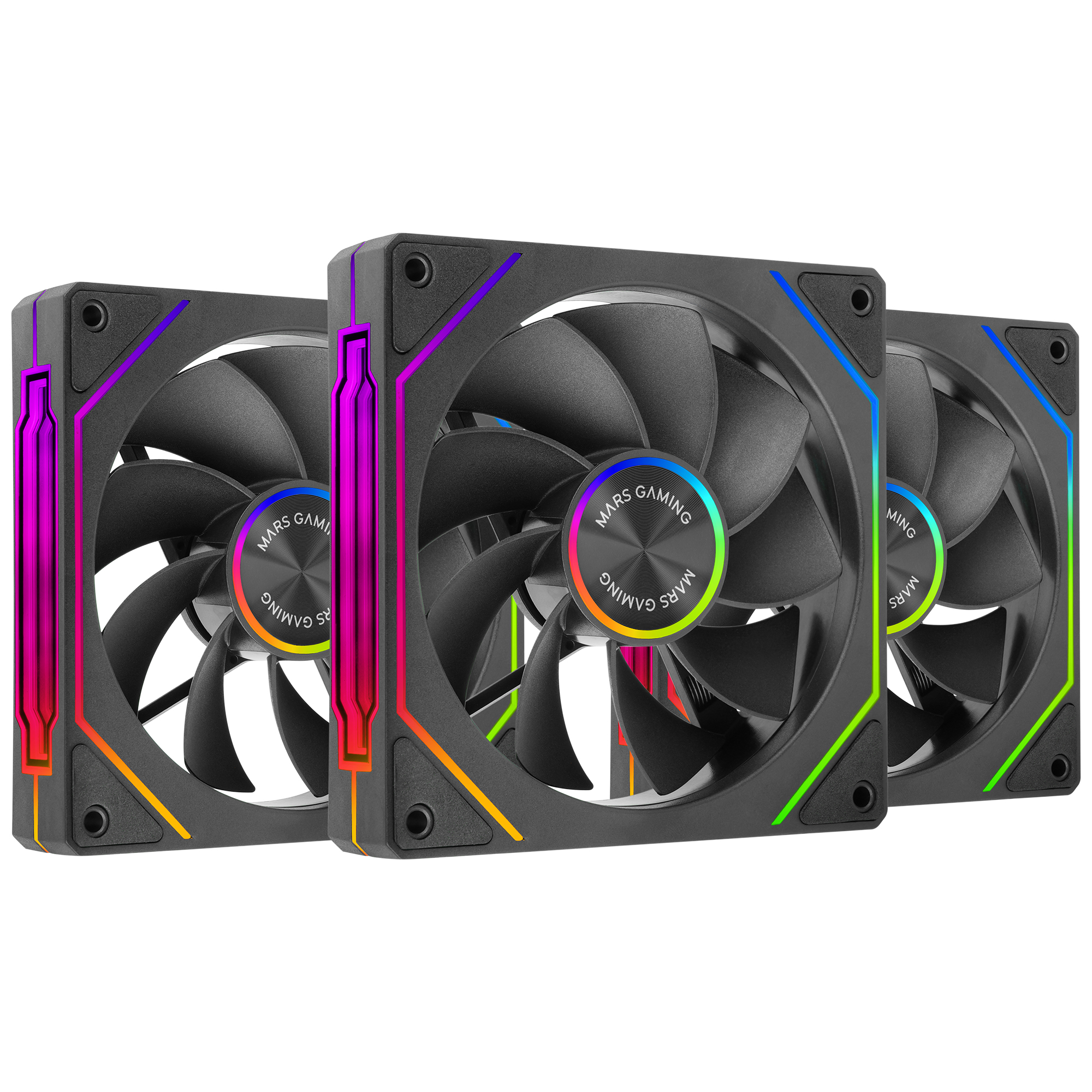 Mars Gaming MF-LINKFINITYKIT2R, Kit 3x Ventiladores Modulares PWM 120mm con Aspas Invertidas, Iluminación ARGB Infinity Mirror, Sistema Modular LINKFINITY Magnético, Configuración Flexible 2+1, Pack Ventiladores PC Negros o Blancos