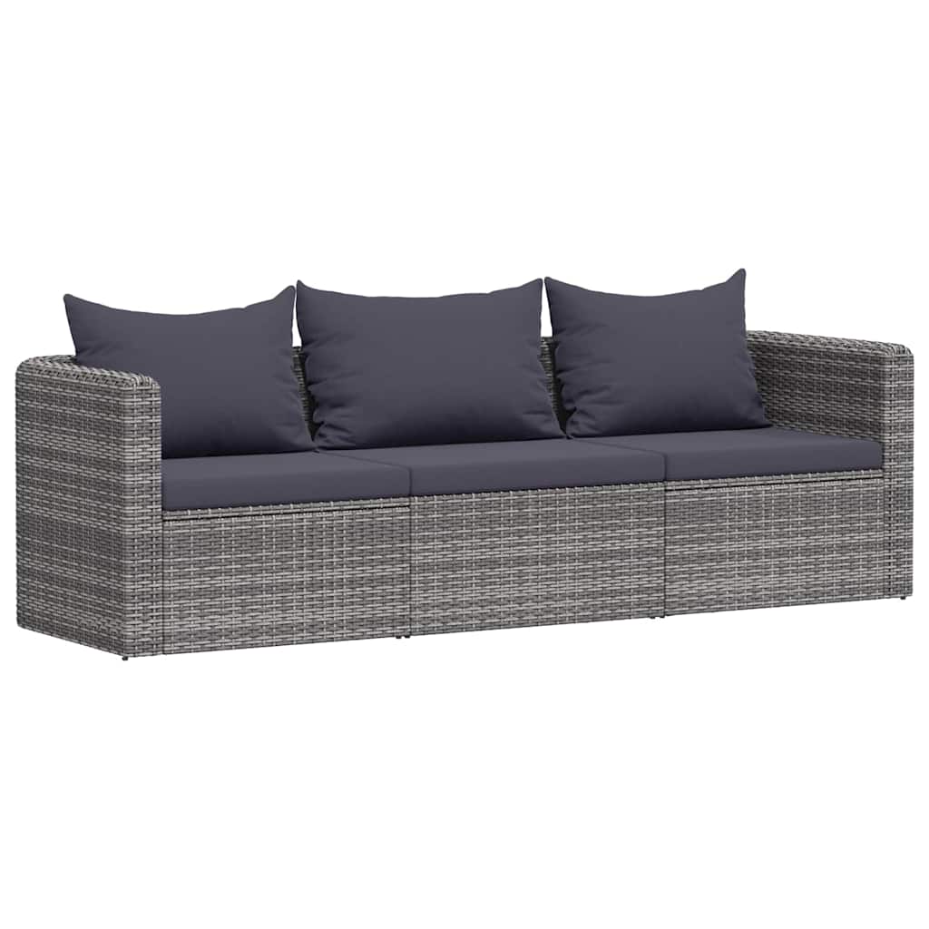 vidaXL Set de sofás de jardín 3 piezas y cojines ratán sintético gris