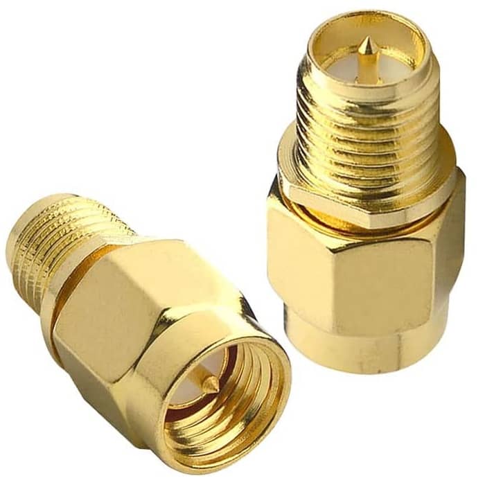 CABLEPELADO Adaptador SMA Macho a RP SMA Hembra | Conversor SMA a RP-SMA | Impedancia 50ohm | Apto para para Antena RF o Dron FPV | Chapado en Oro | Cobre | 2 Unidades