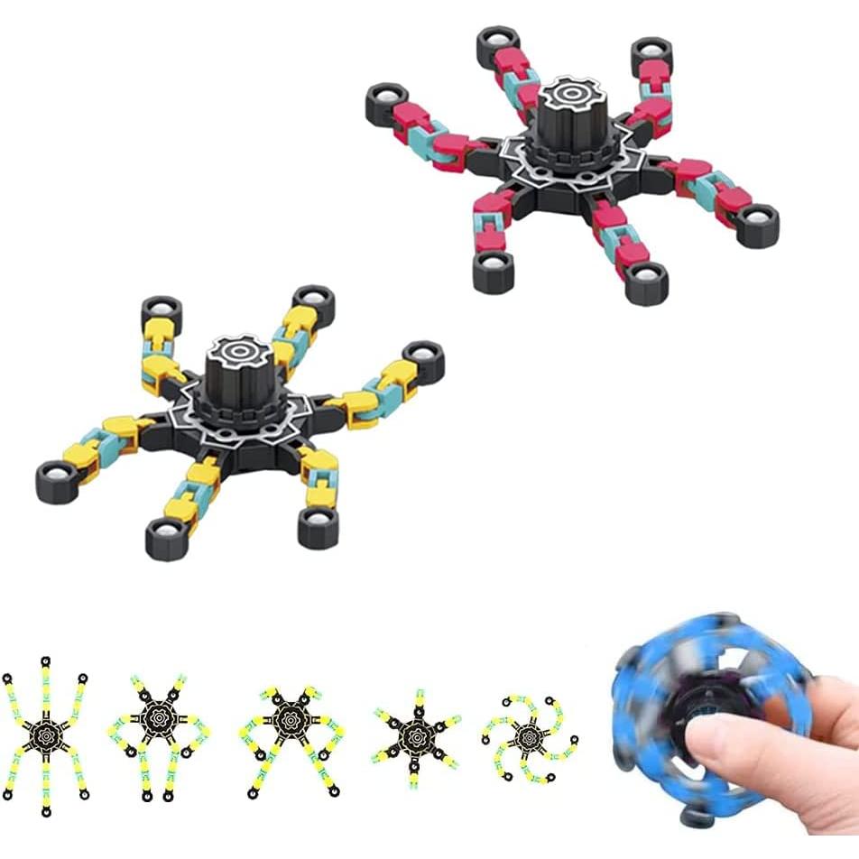 MAGIC SELECT Fidget Spinners Transformables y Fluorescentes. Spinner Robot Giratorio Portátil. Juguete Antiestrés. Regalo para Adultos y Niños. Amarillo y Naranja. Multiforma y Compacto