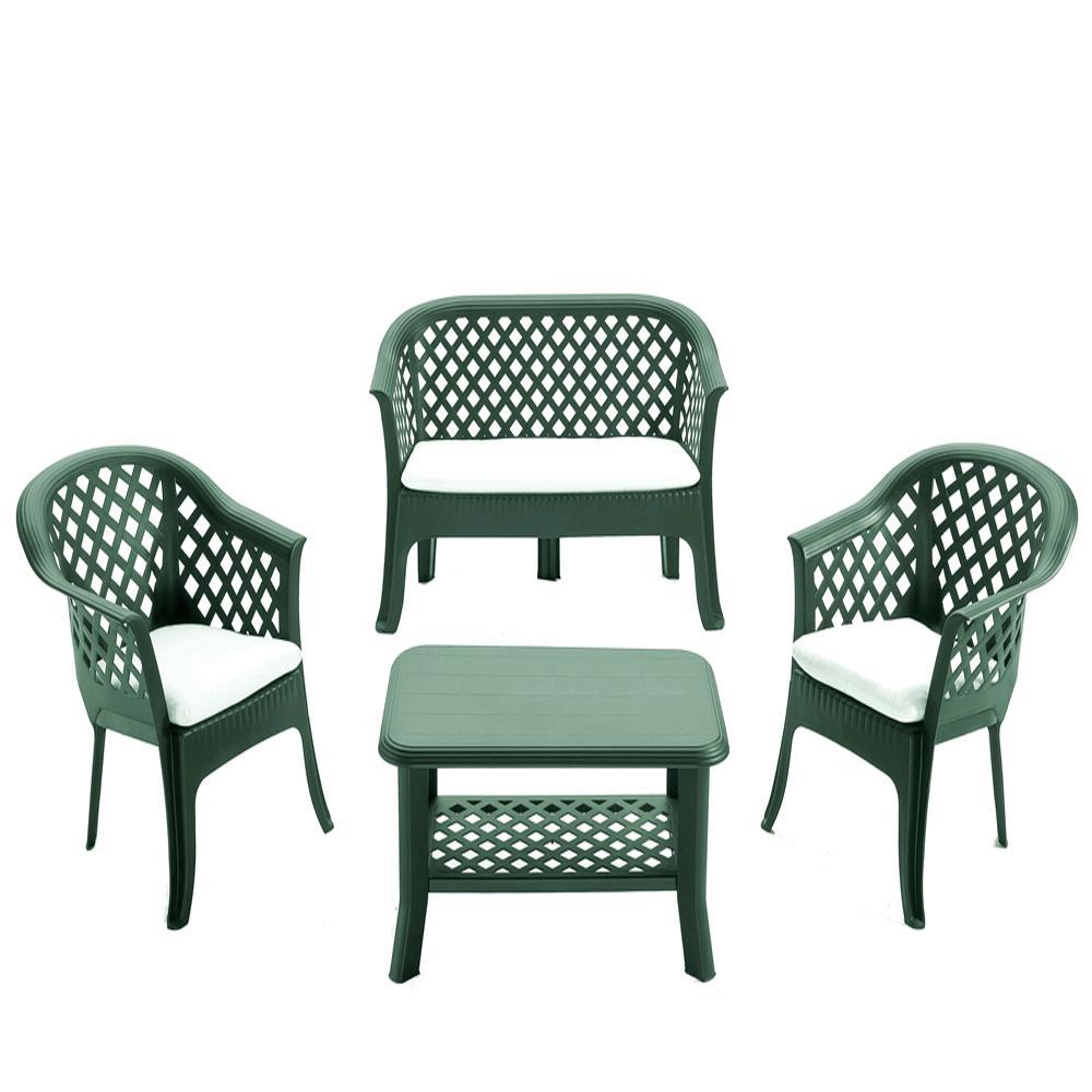 Tresillo veranda verde + cojines conjunto